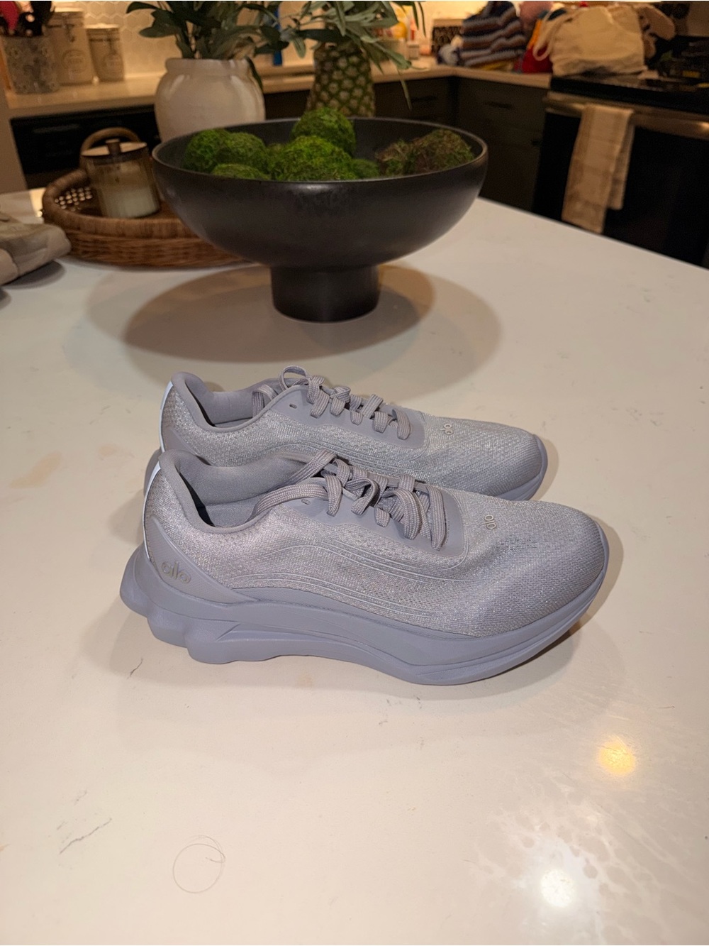 ALO Yoga Women's Light Gray Athletic Sneakers - Grey Knit Trainers
